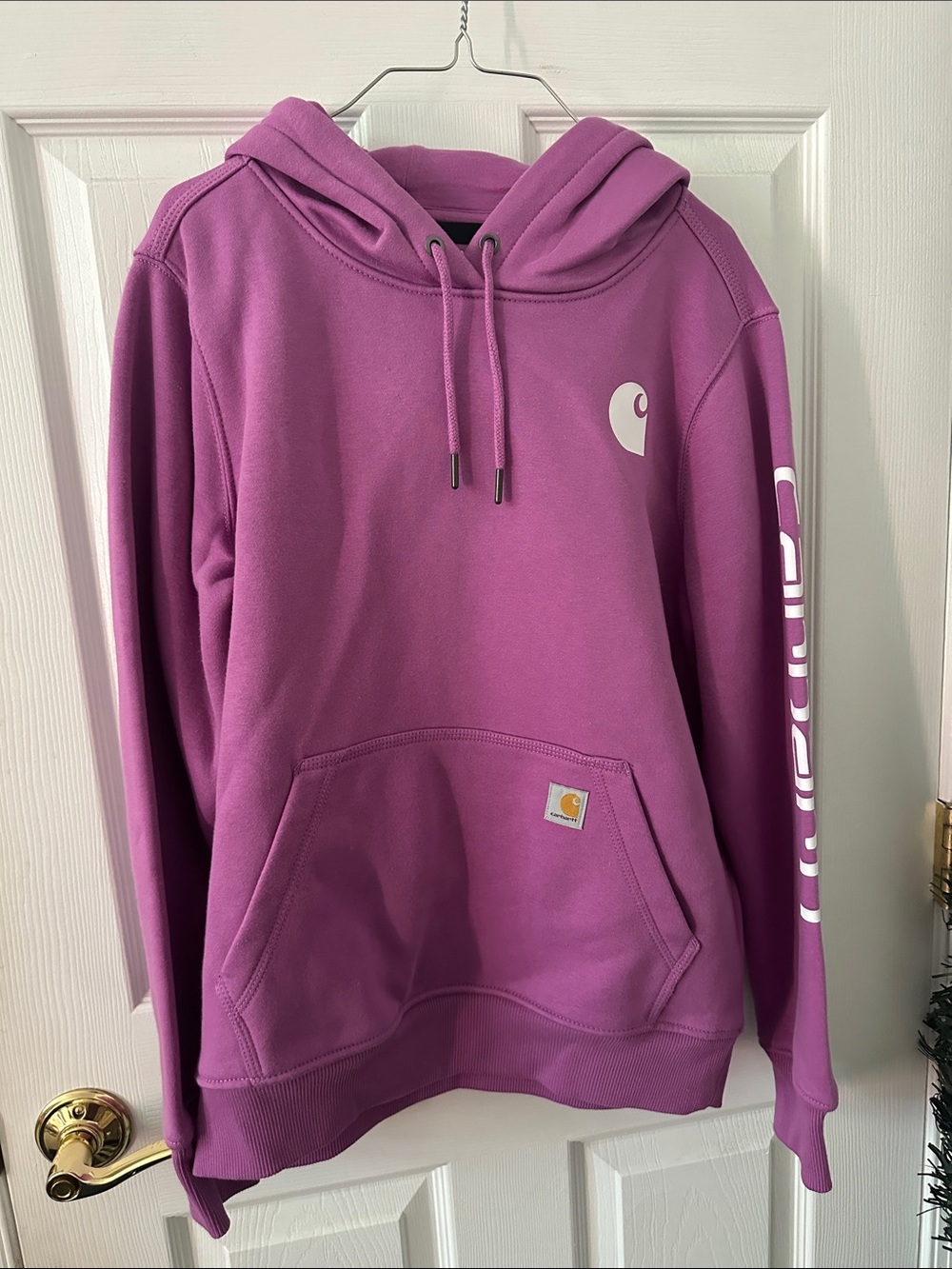 Carhartt Men’s Purple Crewneck Hoodie with Logo Sleeve